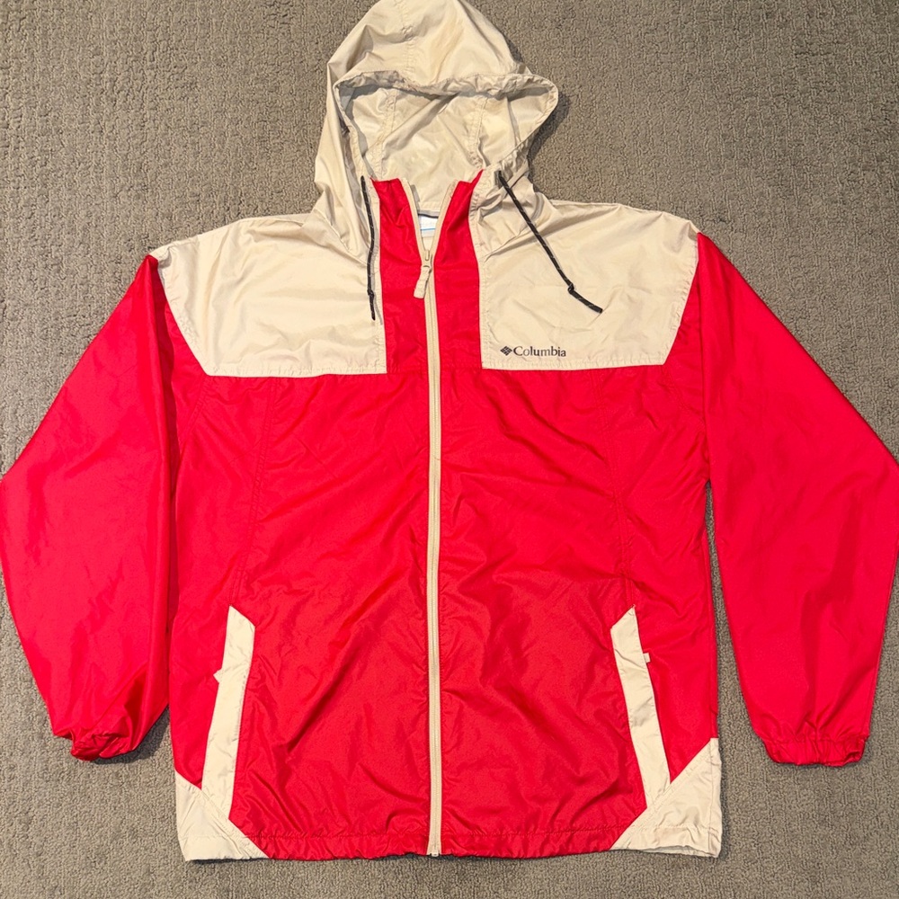 NWOT - Columbia Men's Size L Flash Challenger Windbreaker Jacket Red Beige Tan